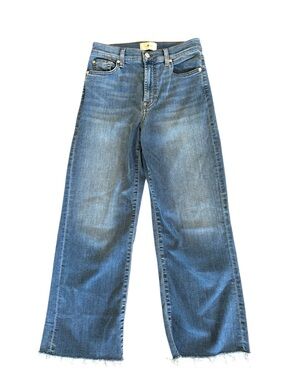 7 For All Mankind Cropped Alexa Blue Jeans Light Wash Raw Hem Size 27